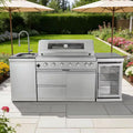 43-Inch 6-Burner Propane Gas Grill Island | 85,000 BTU | Refrigerator & Sink
