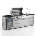 Outdoor Kitchen Island Built for Backyard Entertaining, Propane Grill, Sink, Refrigerator, Storage