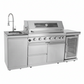 Outdoor Kitchen Island 85" 6-Burner 85000 BTU Deluxe Modular BBQ Island - Grill Islands W/Wine Cooler, Built in Combo outside Island + Rotisserie & Granite Top Outdoor Grill