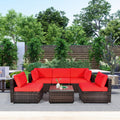 6-Piece Patio Rattan Furniture Set | Cushions & Glass Coffee Table