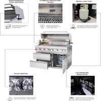 102.4" Outdoor Kitchen Island, 4-Burner Propane Gas BBQ Grill 59500 BTU 304 Stainless Steel, Built-In Sink & Refrigerator for Backyard Patio Cooking (Silver, 102.4"')