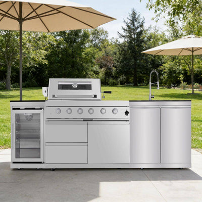 46-Inch 4-Burner Propane Gas Grill Island | Refrigerator & Sink | 304 Stainless Steel