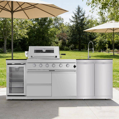 46 In. 4-Burner Propane Gas Grill Island Outdoor Kitchen in Stainless Steel with Refrigerator, Sink
