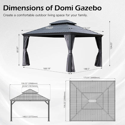 Domi 13'X15' Gazebo, Hardtop Gazebo for Patio with Drainage System, Gray