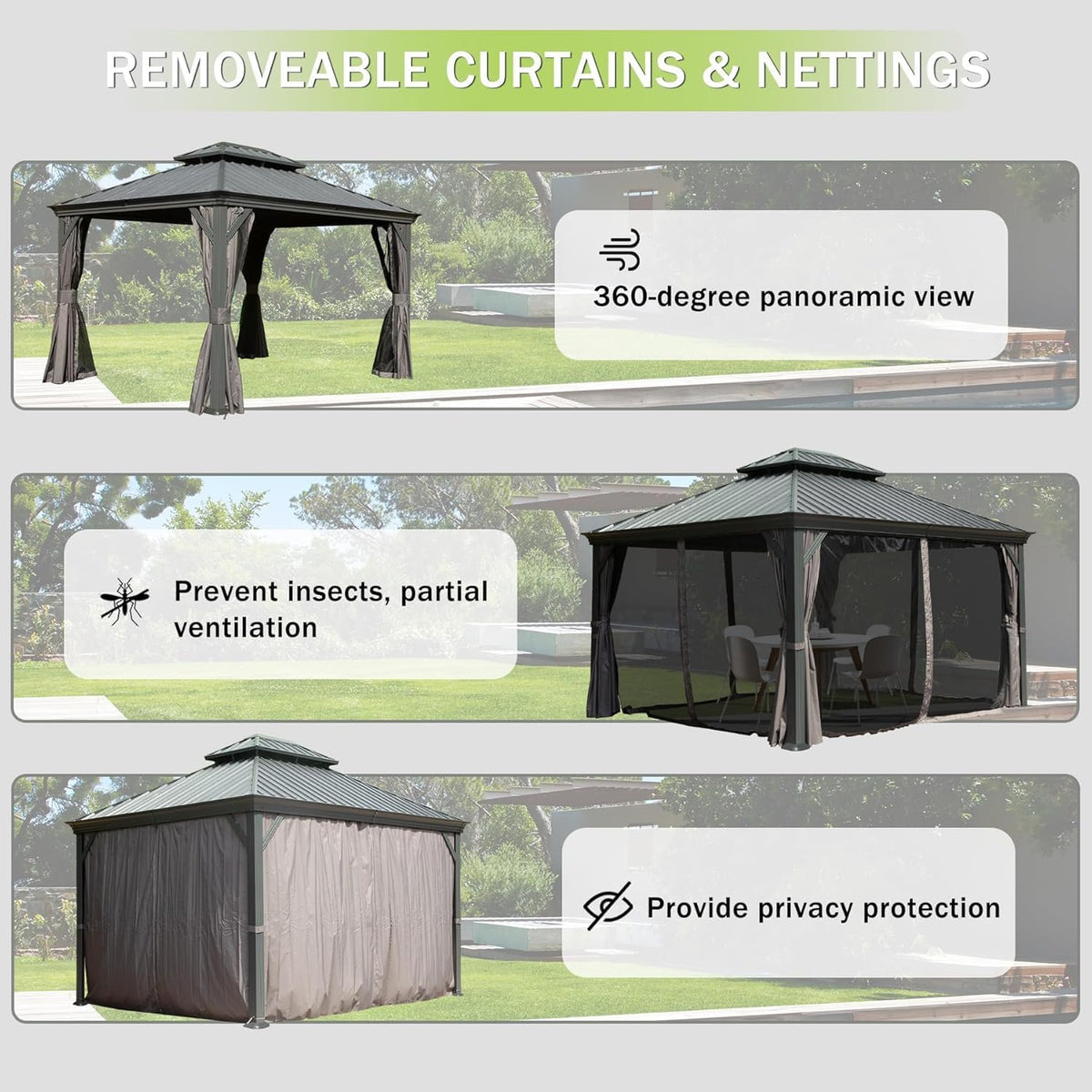 Domi 13'X15' Gazebo, Hardtop Gazebo for Patio with Drainage System, Gray