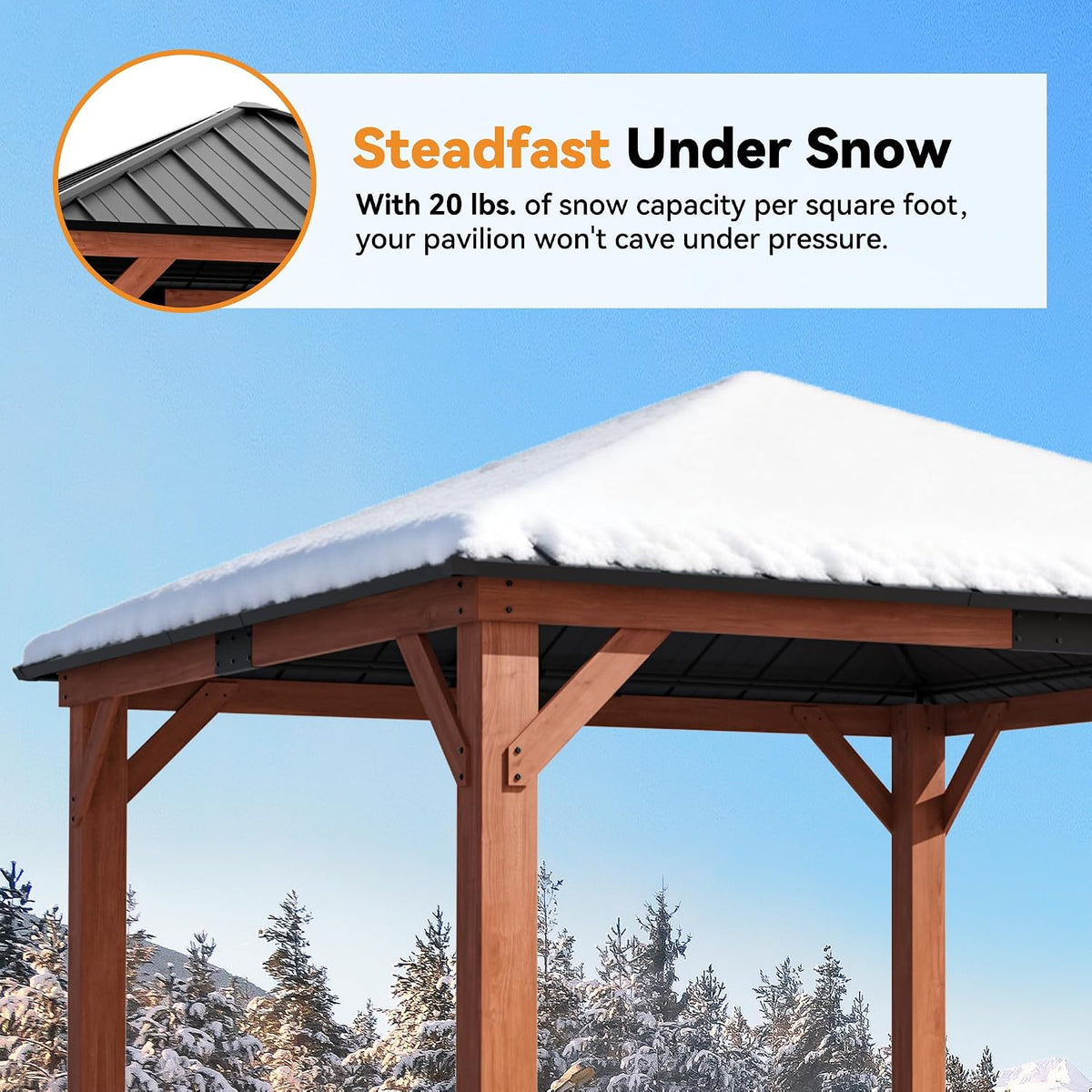 Modern Shade Permanent Wood Gazebo 12X12 with Galvanized Steel Roof