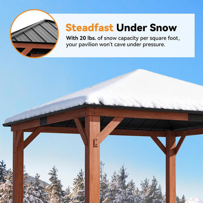 Modern Shade Permanent Wood Gazebo 12X12 with Galvanized Steel Roof
