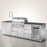 102.4" Outdoor Kitchen Island, 4-Burner Propane Gas BBQ Grill 59500 BTU 304 Stainless Steel, Built-In Sink & Refrigerator for Backyard Patio Cooking (Silver, 102.4"') — Studio Shot
