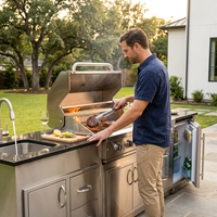 102.4" Outdoor Kitchen Island, 4-Burner Propane Gas BBQ Grill 59500 BTU 304 Stainless Steel, Built-In Sink & Refrigerator for Backyard Patio Cooking (Silver, 102.4"') — Lifestyle