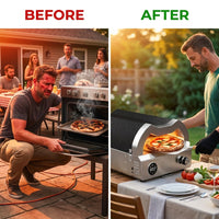 12 In. Propane Pizza Oven, Outdoor Pizza Oven in Black with Rotating Pizza Stone, Glove and Pizza Cutter — Before & After