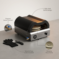 12 In. Propane Pizza Oven, Outdoor Pizza Oven in Black with Rotating Pizza Stone, Glove and Pizza Cutter — infographic