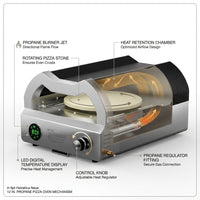 12 In. Propane Pizza Oven, Outdoor Pizza Oven in Black with Rotating Pizza Stone, Glove and Pizza Cutter — How It Works