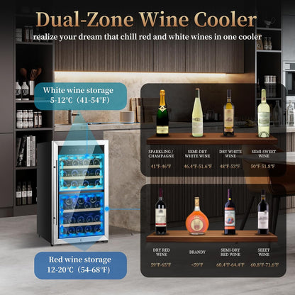 Wine Fridge 52-Bottle Wine Cooler Refrigerators Dual-Zone