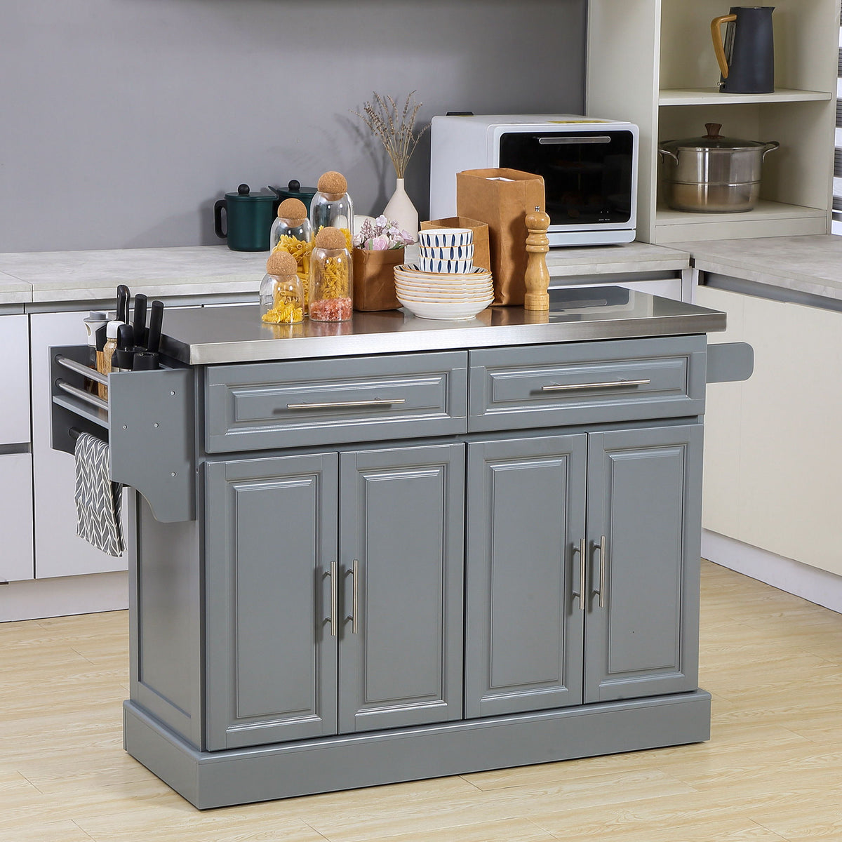 Rolling Kitchen Island | Stainless Steel Top | 2 Drawers, Cabinets & Kitchen Organizers