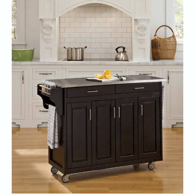 Create-a-Cart Black Kitchen Cart | Stainless Steel Top | 2 Drawers & Storage