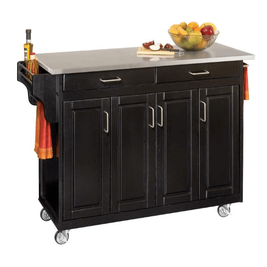 Create-a-Cart Black Kitchen Cart | Stainless Steel Top | 2 Drawers & Storage