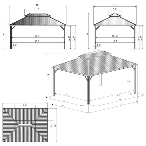 Kozyard Caesar 12' x 16' Aluminum Hardtop Gazebo | Double Roof | Netting & Sidewalls