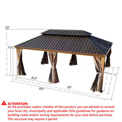 Apollo 12 Ft. X 20 Ft. W Wood like Aluminum Hardtop Gazebo with Galvanized Steel Roof and Mosquito Net