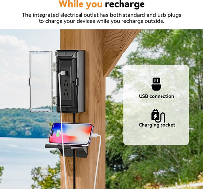Modern Shade Wood Grill Gazebo 6X8 with USB Charging Power Strip & Shelves