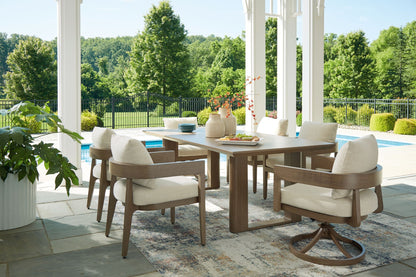 Serene Bay 7-Piece Outdoor Dining Set | Dark Brown | Arm & Swivel Chairs