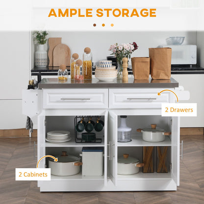 Rolling Kitchen Island | Stainless Steel Top | 2 Drawers, Cabinets & Kitchen Organizers