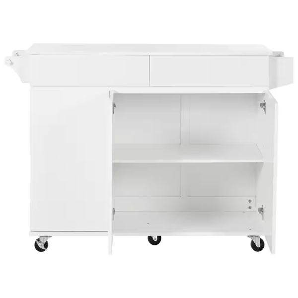 53.2 In. Rolling Kitchen Island Grill Carts on Wheels with Adjustable Shelves for Kitchen, Dining Room in White