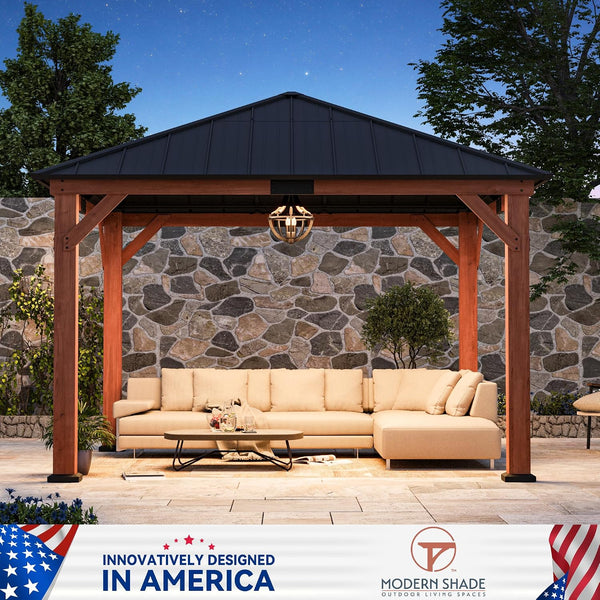 Modern Shade Permanent Wood Gazebo 12' x 12' | Galvanized Steel Roof | FSC-Certified Cedar