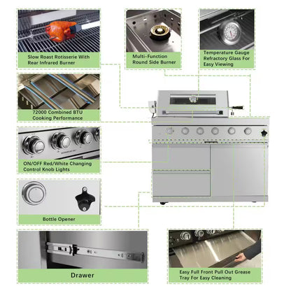 46 In. 4-Burner Propane Gas Grill Island Outdoor Kitchen in Stainless Steel with Refrigerator, Sink
