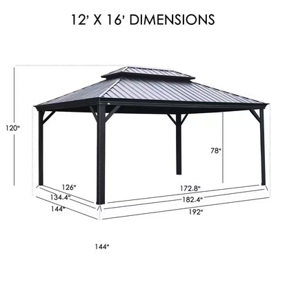 Apollo 12 Ft. X 16 Ft. Wood like Aluminum Hardtop Gazebo with Galvanized Steel Roof and Mosquito Net