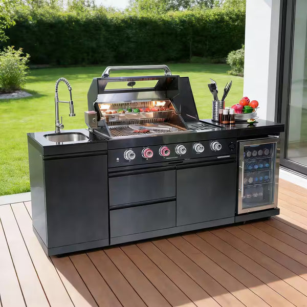 46-Inch 4-Burner Propane Gas Grill Island | 72,000 BTU | Refrigerator & Sink