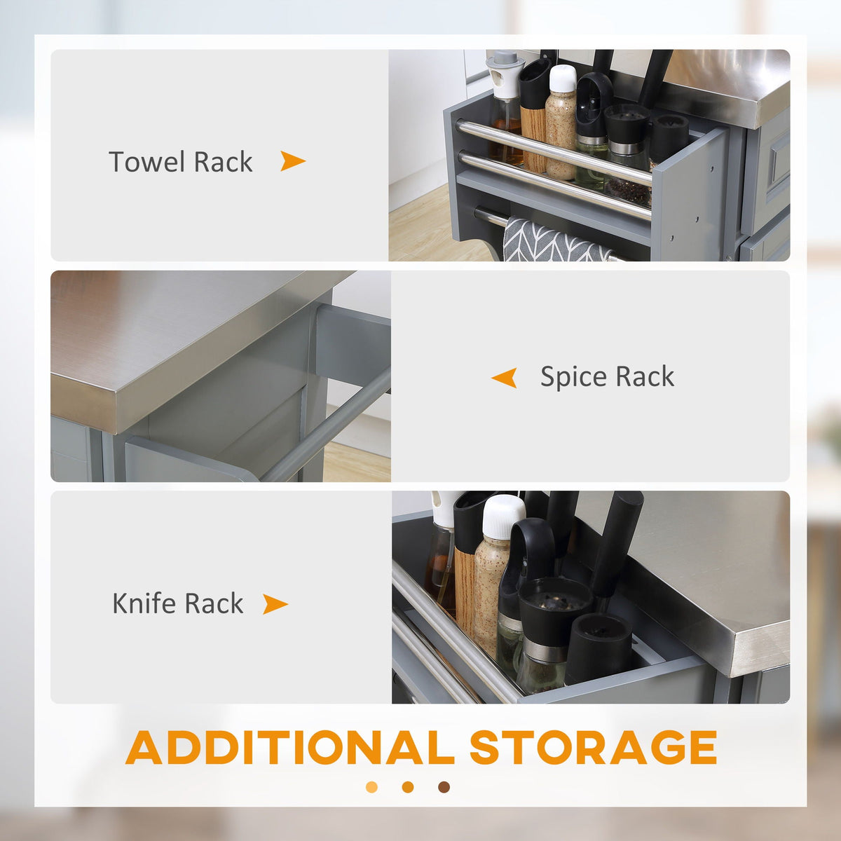 Rolling Kitchen Island | Stainless Steel Top | 2 Drawers, Cabinets & Kitchen Organizers