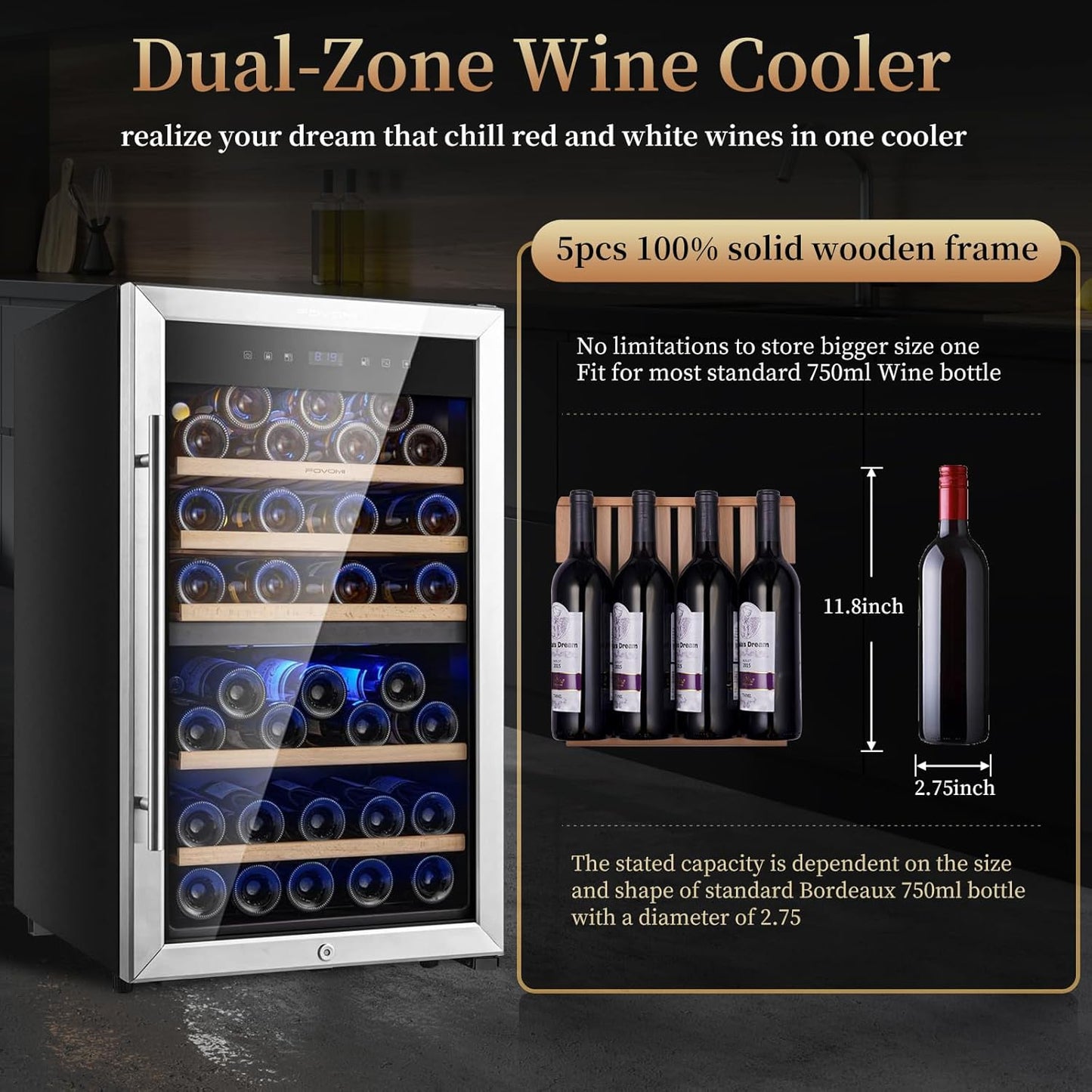 Wine Fridge 52-Bottle Wine Cooler Refrigerators Dual-Zone