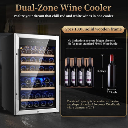 Wine Fridge 52-Bottle Wine Cooler Refrigerators Dual-Zone