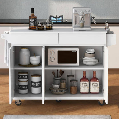 53.2 In. Rolling Kitchen Island Grill Carts on Wheels with Adjustable Shelves for Kitchen, Dining Room in White
