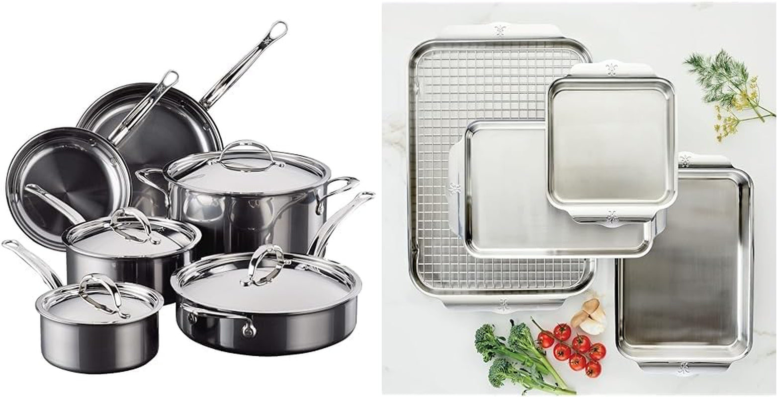10-Piece Nanobond Molecular Titanium Cookware Set + 5-Piece Ovenbond Stainless Steel Baking Sheet Set