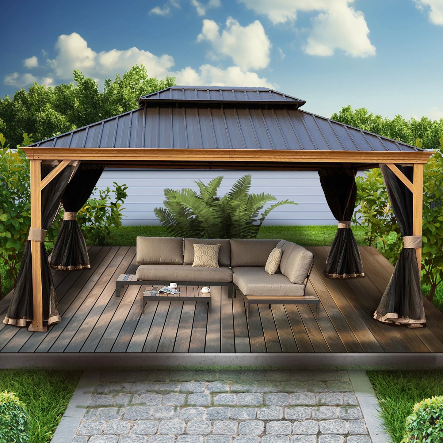 10-Ft X 12 Gazebo Brwon Gazebo with Hardtop Roof (Screen Included)