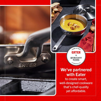 Eater Series 10 Piece Cookware Set | Made in USA | 5 Ply Fully Clad Stainless Steel Cookware Set | Stay Cool Handle | Induction Ready & Non-Toxic