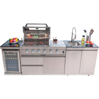 Outdoor Kitchen Island Built for Backyard Entertaining, Propane Grill, Sink, Refrigerator, Storage