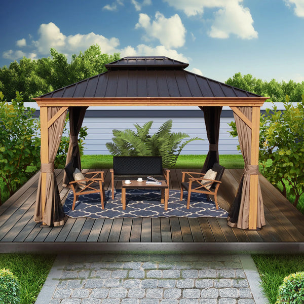 Kozyard Apollo 10' x 12' Hardtop Gazebo | Galvanized Steel Roof | Aluminum Frame | Mosquito Netting Included