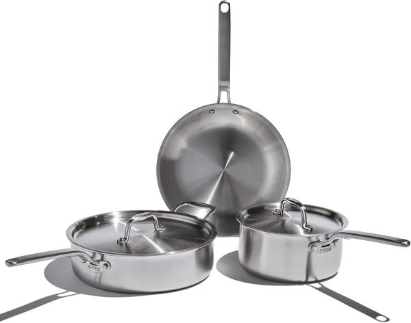 Eater Series 5 Piece Essentials Set | Made in USA | 5 Ply Fully Clad Stainless Steel Cookware Set | Stay Cool Handle | Induction Ready & Non-Toxic