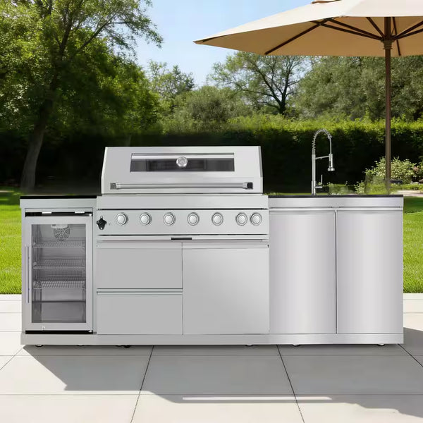 43 In. 6-Burner Propane Gas Grill Island Outdoor Kitchen in Stainless Steel with Refrigerator, Sink