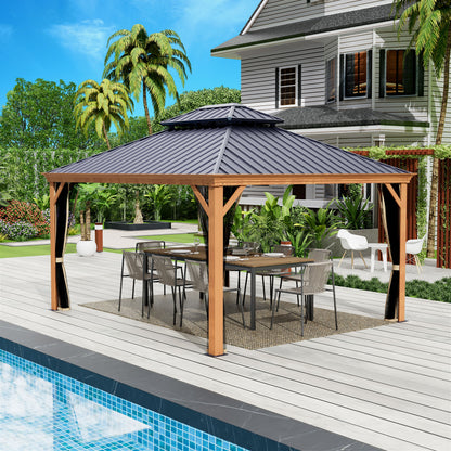 10-Ft X 12 Gazebo Brwon Gazebo with Hardtop Roof (Screen Included)