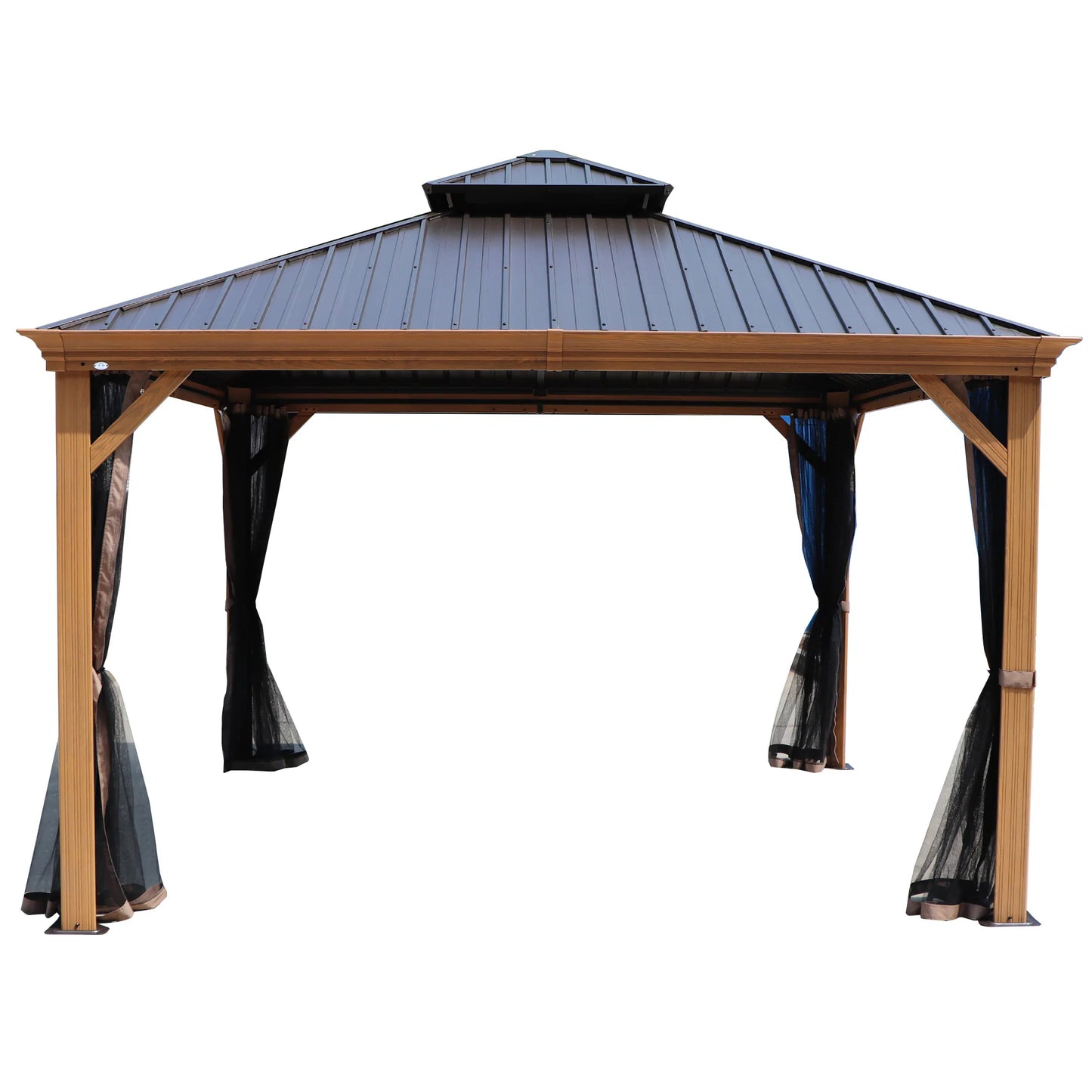 10-Ft X 12 Gazebo Brwon Gazebo with Hardtop Roof (Screen Included)