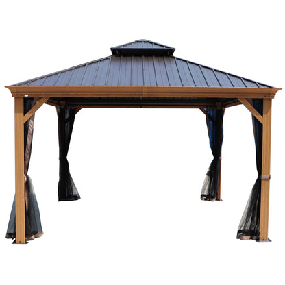 10-Ft X 12 Gazebo Brwon Gazebo with Hardtop Roof (Screen Included)