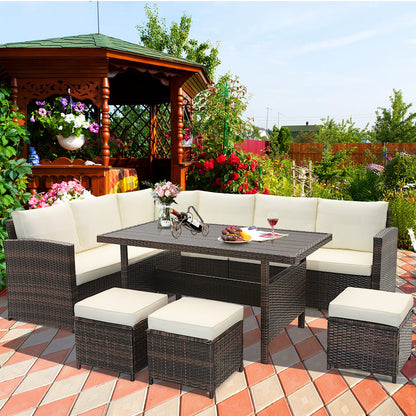7-Piece White Wicker Patio Furniture Set | Hand-Woven Rattan | Removable Cushions