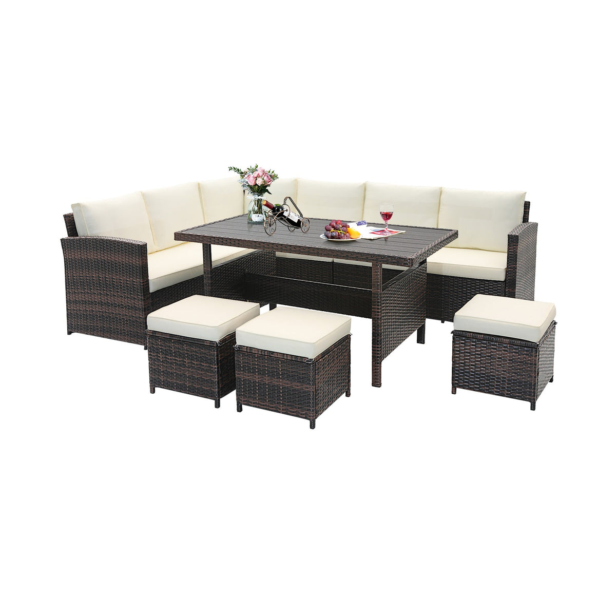 7-Piece White Wicker Patio Furniture Set | Hand-Woven Rattan | Removable Cushions