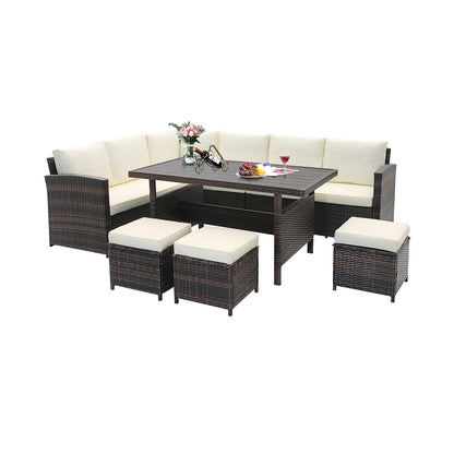 7-Piece White Wicker Patio Furniture Set | Hand-Woven Rattan | Removable Cushions