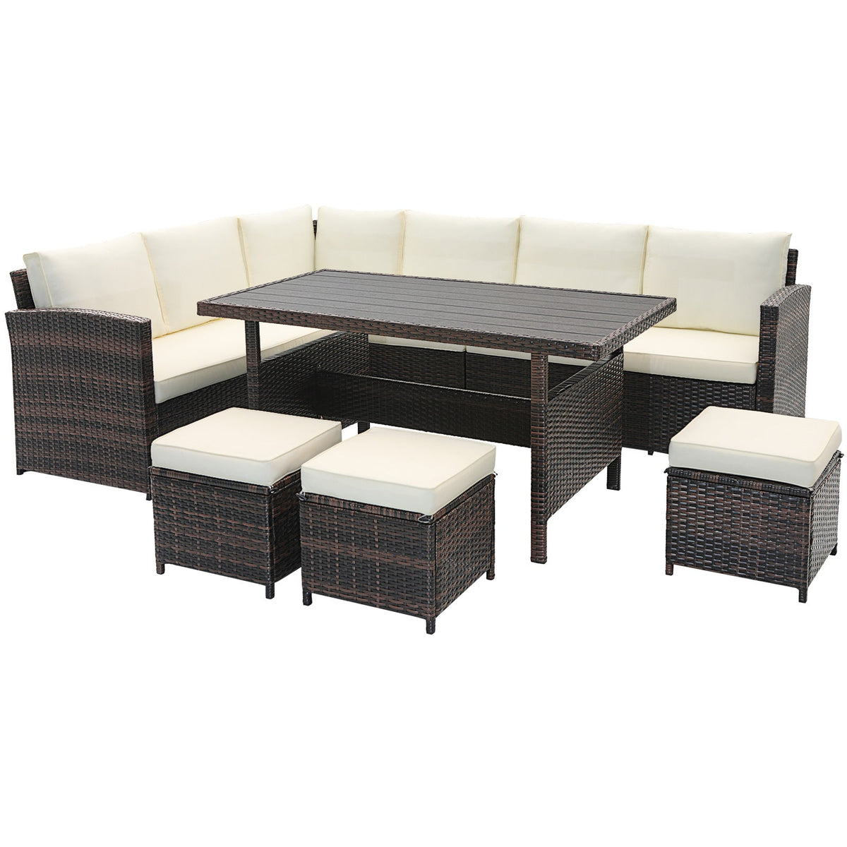 7-Piece White Wicker Patio Furniture Set | Hand-Woven Rattan | Removable Cushions