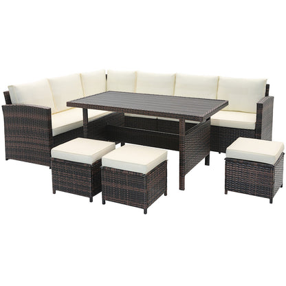 7-Piece White Wicker Patio Furniture Set | Hand-Woven Rattan | Removable Cushions