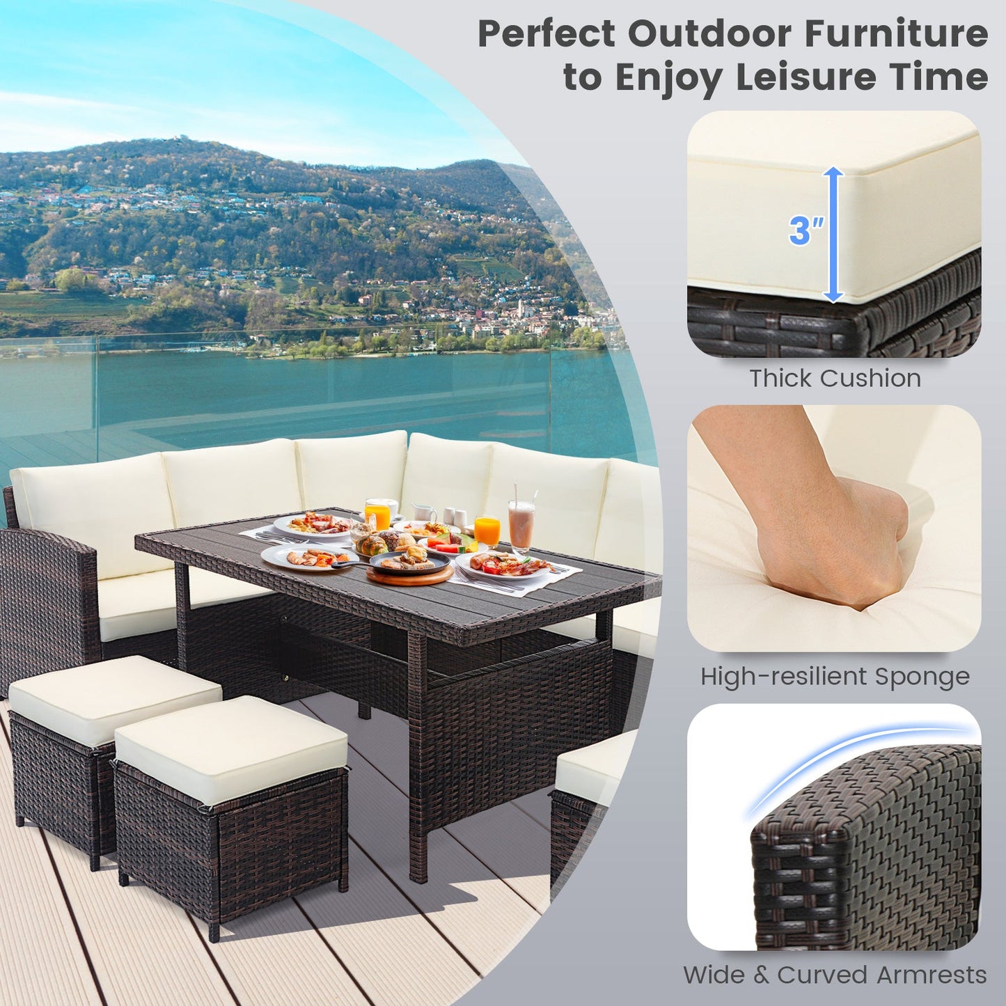 7-Piece White Wicker Patio Furniture Set | Hand-Woven Rattan | Removable Cushions